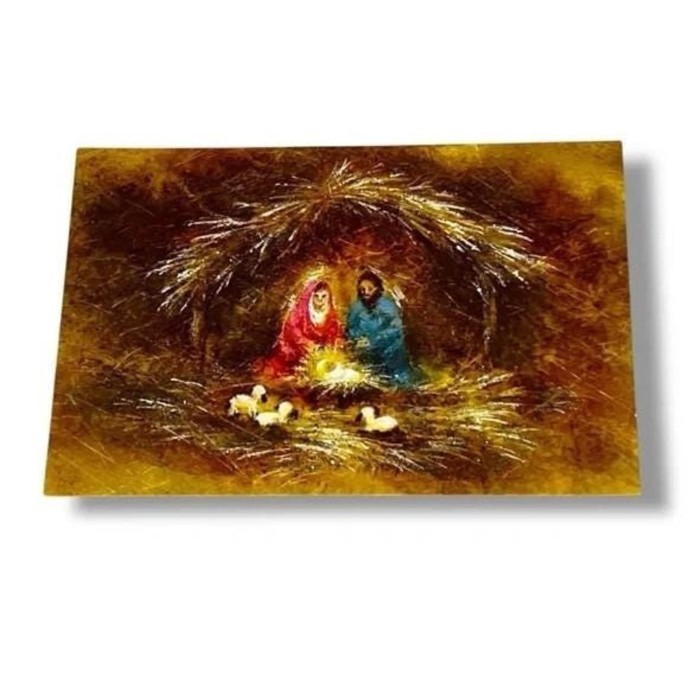 Hallmark Holy Family Manger Mary Joseph Jesus Vintage Christmas Card DBX